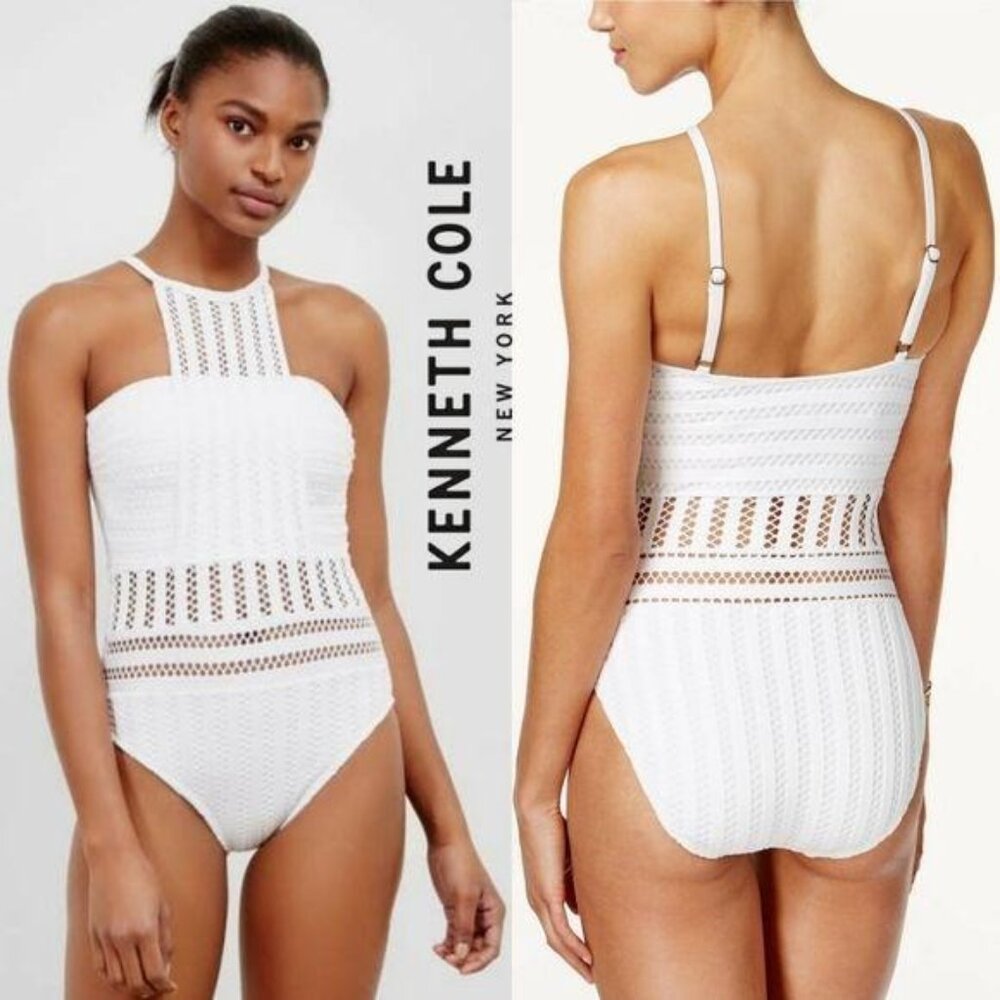 Kenneth Cole New York White Crochet High-Neck One-Piece Swimsuit - Picture 2 of 2